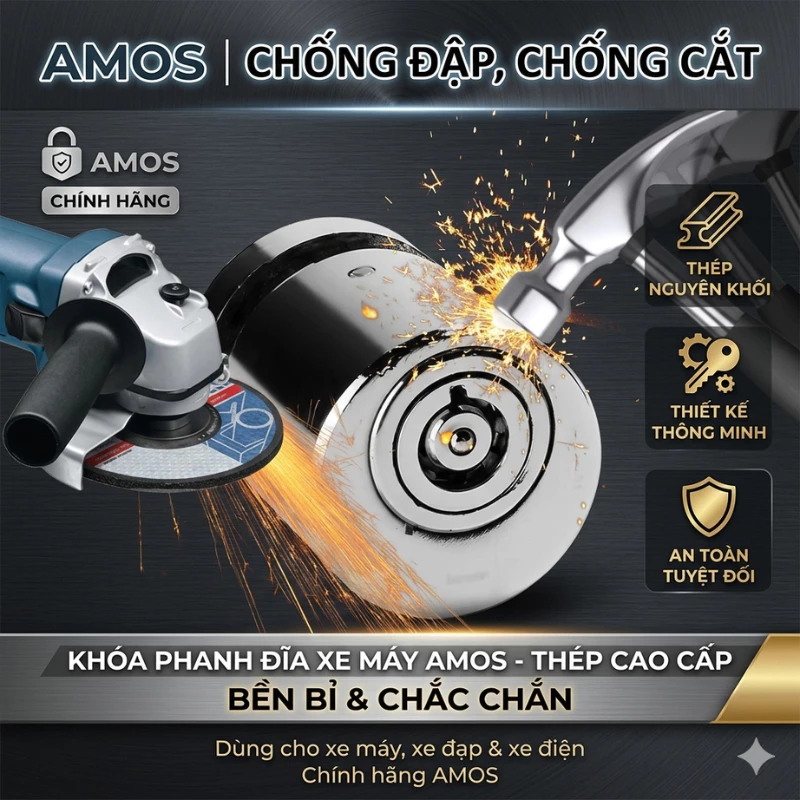 (CHÍNH HÃNG) Khóa phanh đĩa xe máy AMOS chống trộm chất liệu thép nguyên khối