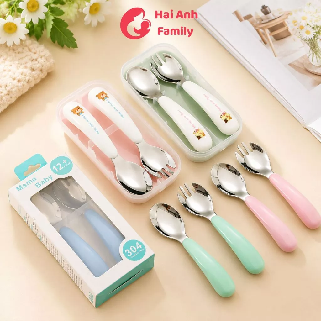 Bộ thìa dĩa cho bé ăn tập ăn Mama and Baby