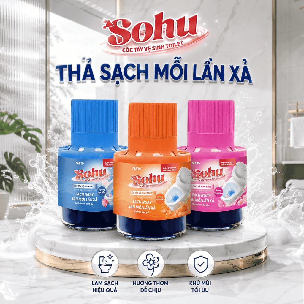 [Cốc Nhựa] Cốc Thả Vệ Sinh Bồn Cầu SOHU 180g – Tẩy Sạch Ố Vàng, Khử Mùi Hôi, Diệt Khuẩn