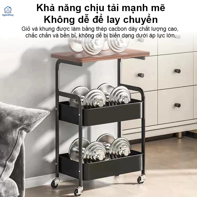 Xe Đẩy Spa 3 Tầng Đen Kệ Đa Năng Có Bánh Xe Di Chuyển Tiết Kiệm Không Gian 75cm x 30cm x 40cm