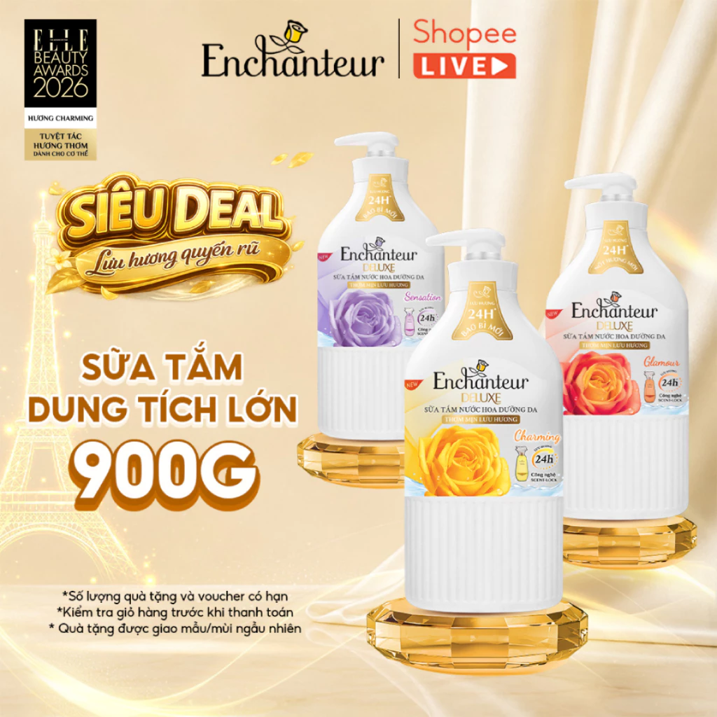 [SVIP] Sữa tắm hương nước hoa Pháp Enchanteur Deluxe 650g / 900g - Mềm mịn như lụa Lưu hương 24H