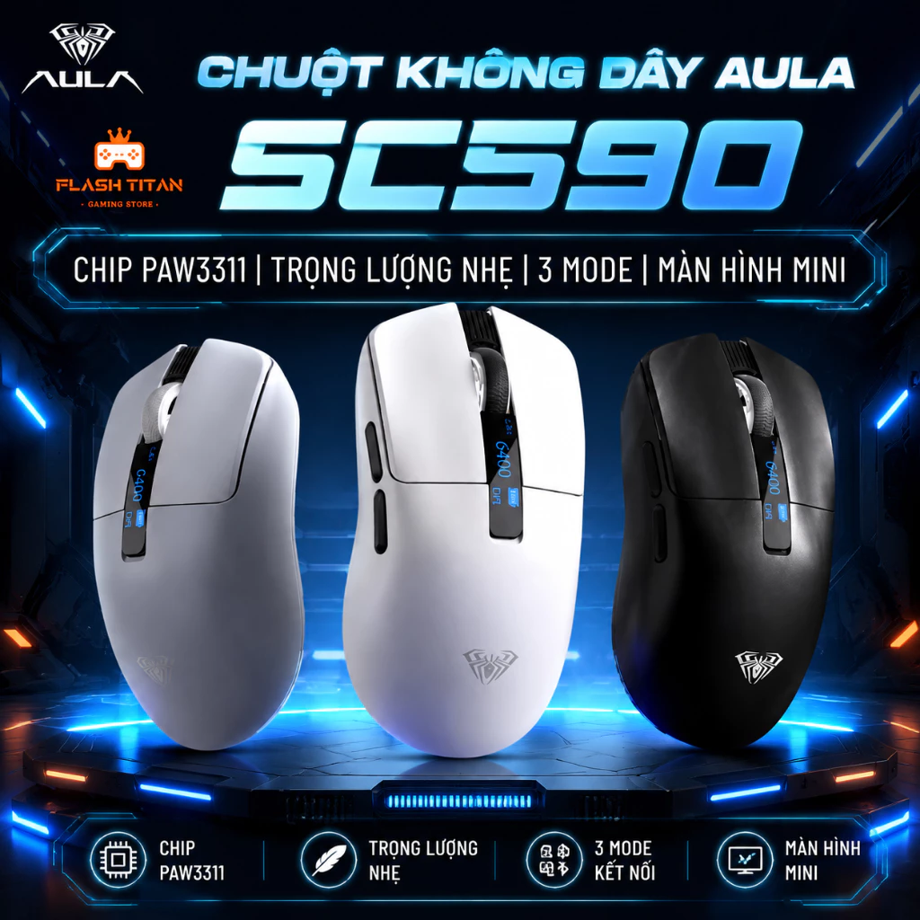 Chuột Không Dây Gaming AULA SC590 Pro, Có Màn Hình Hiển Thị, Kết Nối 3 Chế Độ, Dùng Cho PC, laptop, Chơi Game, văn phòng