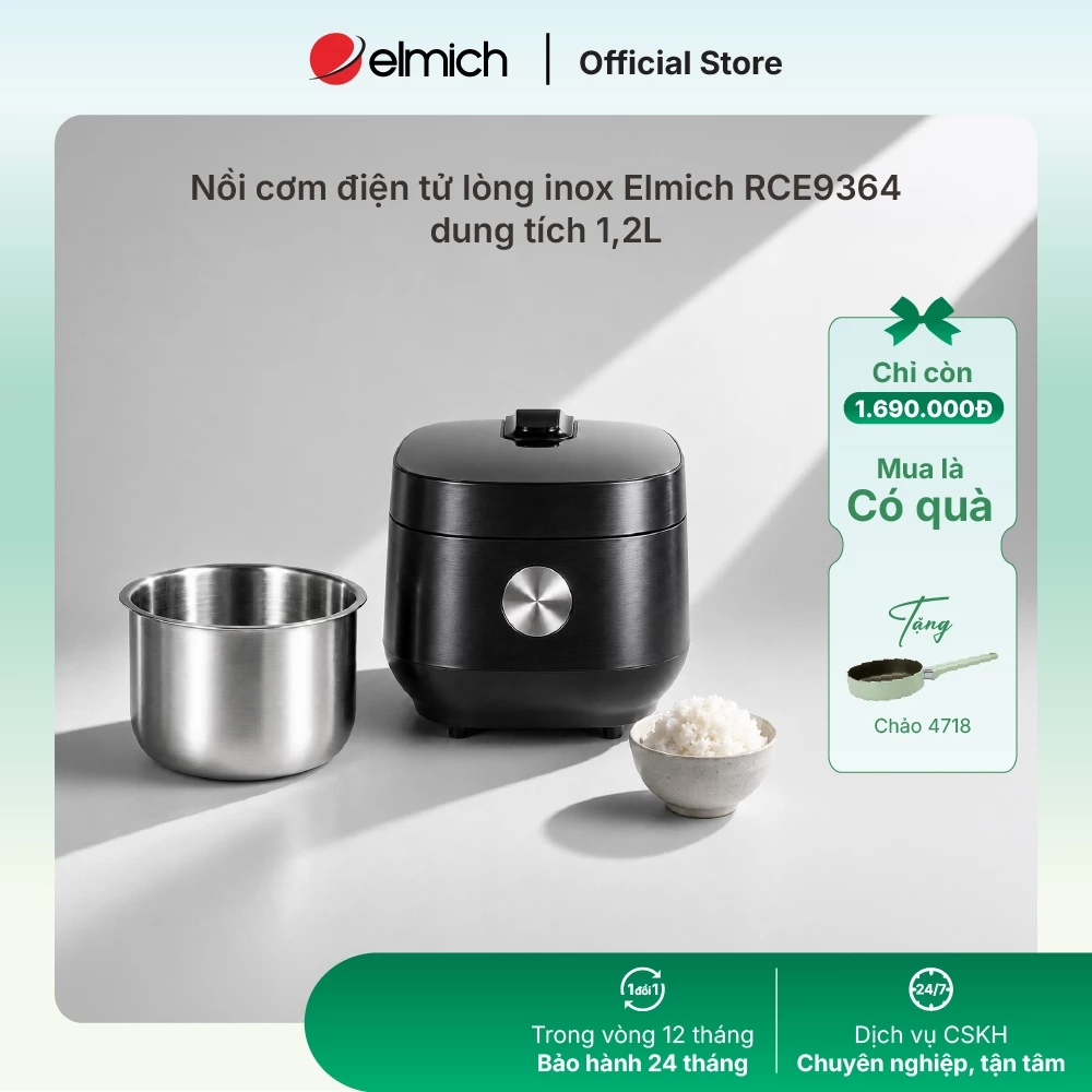 Nồi cơm điện tử lòng inox 304 liền khối Elmich RCE9364 dung tích 1,2L