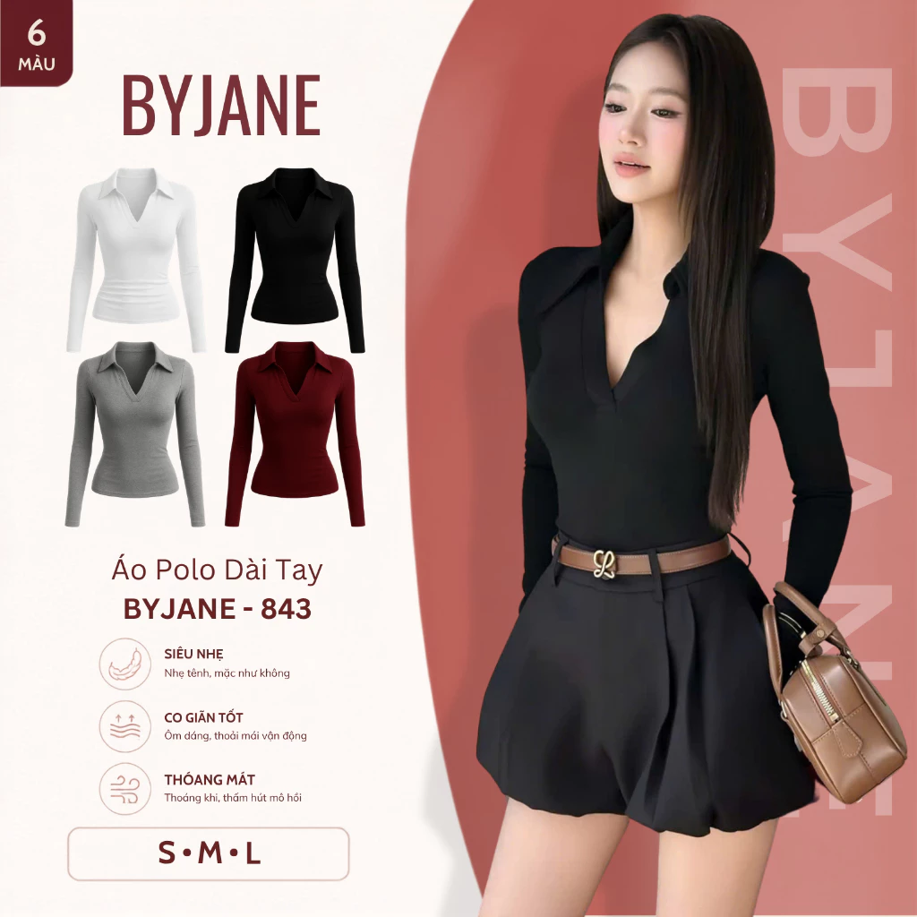 [ MÀU MỚI ] Áo Thun Ôm Body Dài Tay Polo Cổ Sơ Mi Chất Thun Mịn  Co Giãn 4 Chiều BYJANE - 843