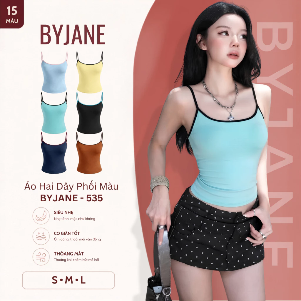 [ MÀU MỚI ] Áo Hai Dây Nữ Ôm Body Phối Viền Màu Chất Thun Mịn Co Giãn 4 Chiều Mềm Mịn Tôn Dáng Basic BYJANE - 535