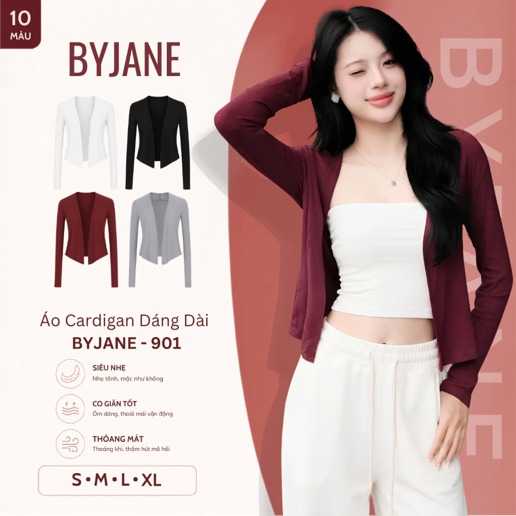 [MÀU MỚI] Áo Khoác cardigan dáng dài trơn nhiều màu, áo khoác ngoài tay dài co dãn 4 chiều kiểu dáng bánh bèo BYJANE-901