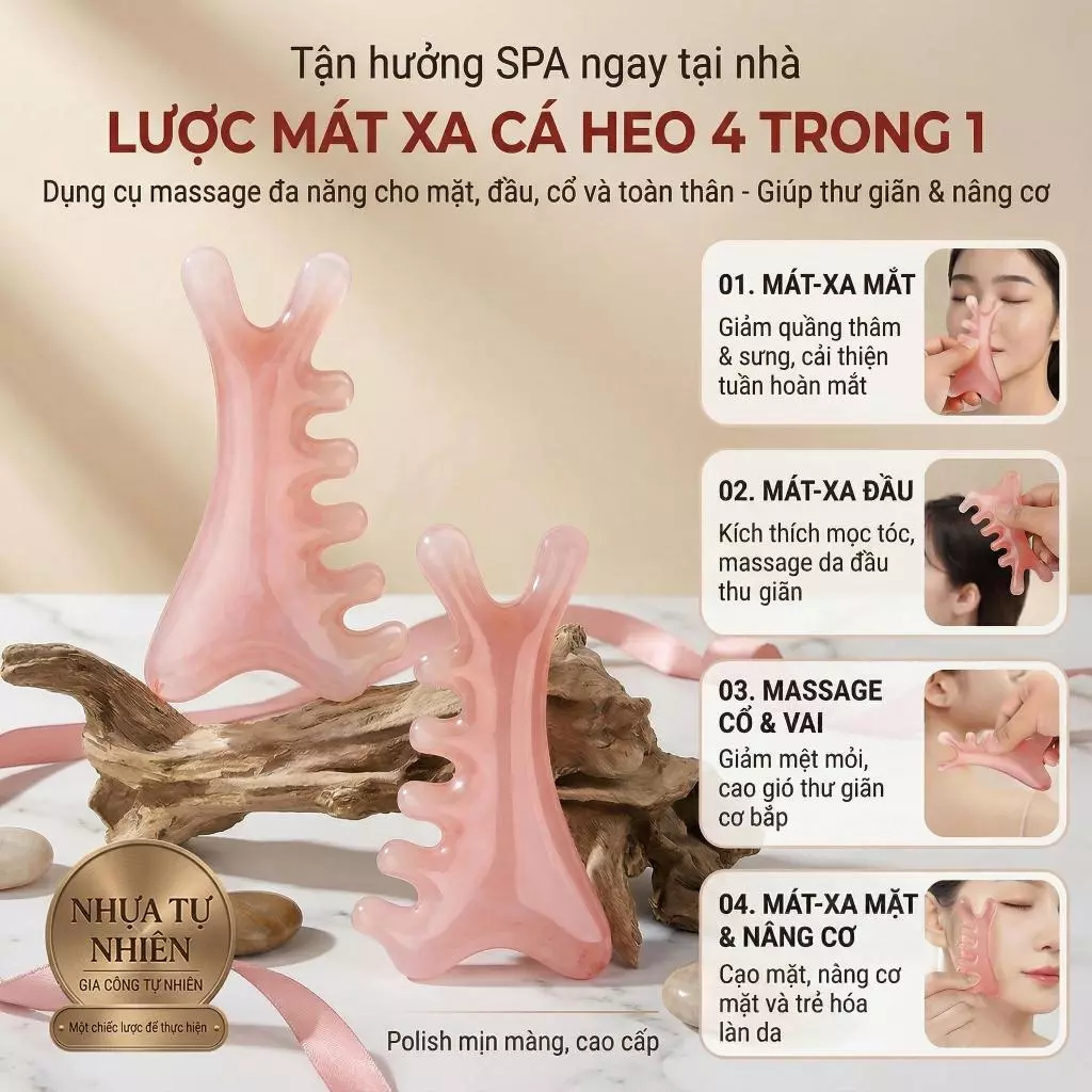 Lược Massage Cá Heo 4 Trong 1 Dụng Cụ Mát Xa Mặt Đầu Cổ Toàn Thân Giúp Thư Giãn Lưng Thông Máu