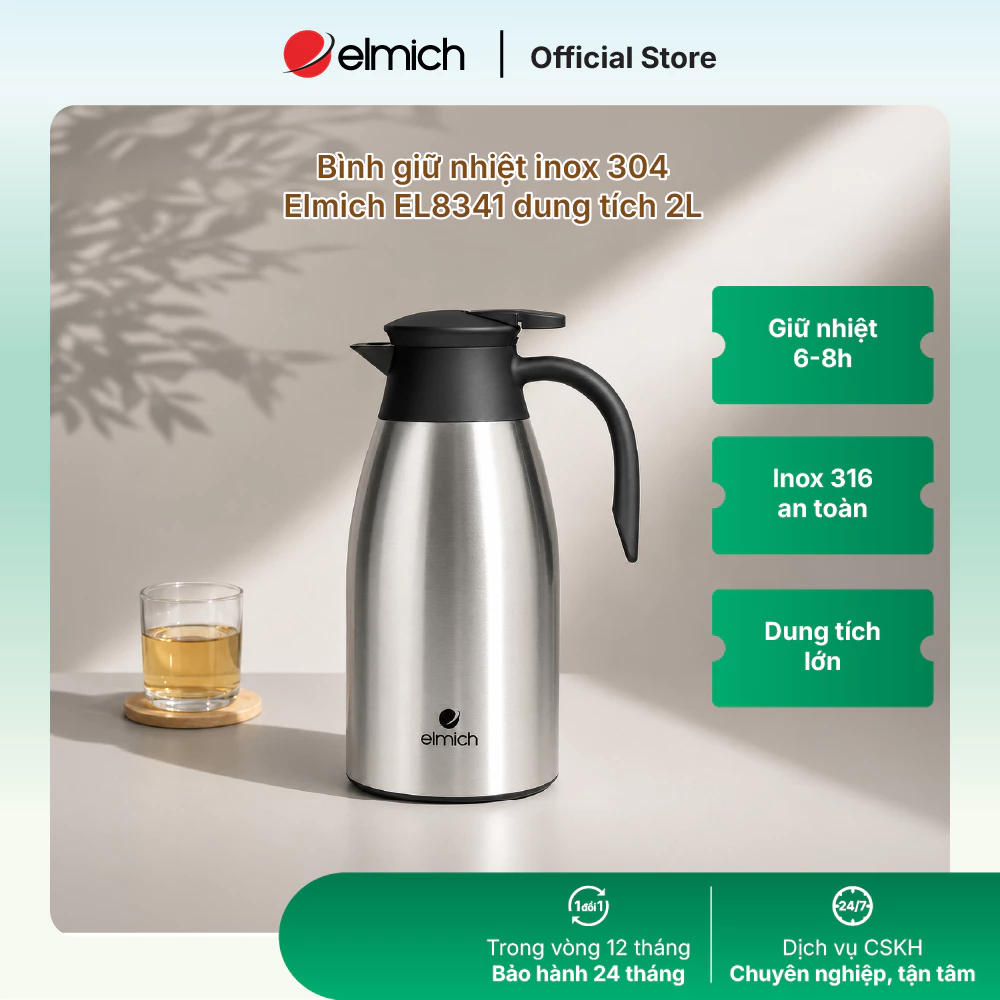 [LIFEMCMBP4 -12% đơn 250K] Bình giữ nhiệt gia đình inox 304 Elmich EL-8341 thể tích 2000ml