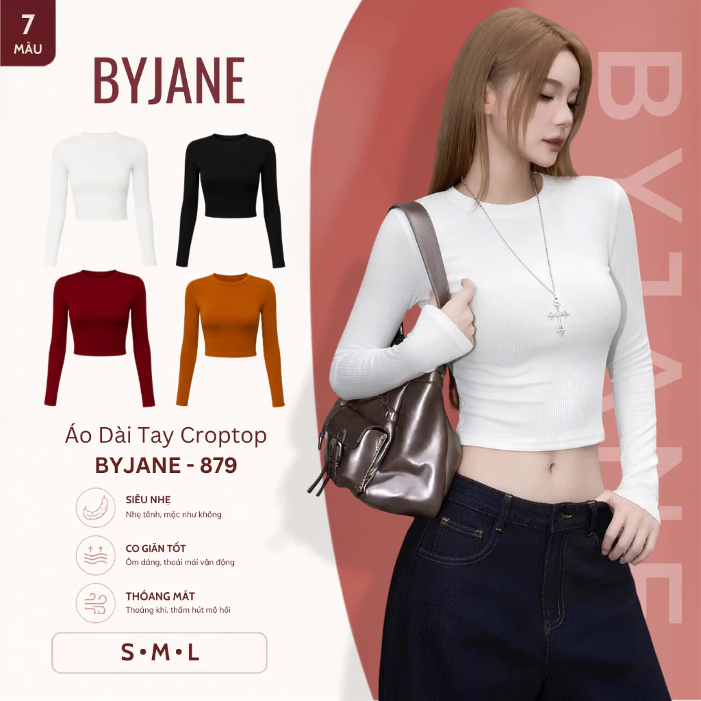 [MÀU MỚI] Áo Thun Nữ crotop Dài Tay Ôm Body Chất Thun Mịn Co Dãn 4 Chiều BYJANE - 879