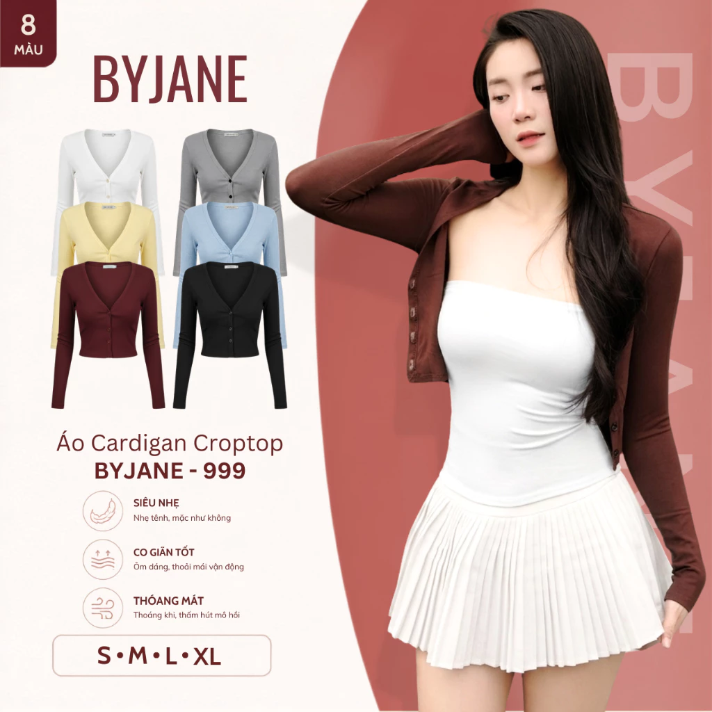 [MÀU MỚI] Áo Cardigan Nữ Dáng Ngắn Croptop Tay Dài Co Giãn 4 Chiều Mềm Mịn BYJANE – 999