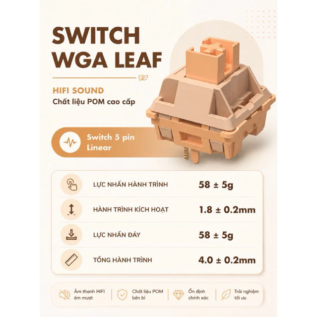 Combo Switch Bàn Phím Cơ WGA Leaf Switch Linear 5 Pin MX Stem POM HiFi Sound Hot Swap 58gf