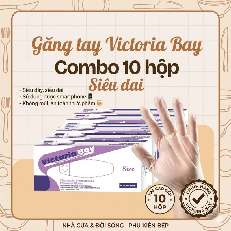 [Combo 10 Hộp] Găng Tay Nilon TPE Victoria Bay Siêu Dai, Nấu Ăn Vệ Sinh Đa Năng