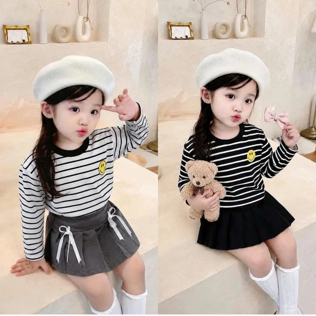 [7-18kg] Áo dài tay kẻ sọc cho bé gái và bé trai, phong cách năng động, chất liệu cotton ÁO KẺ