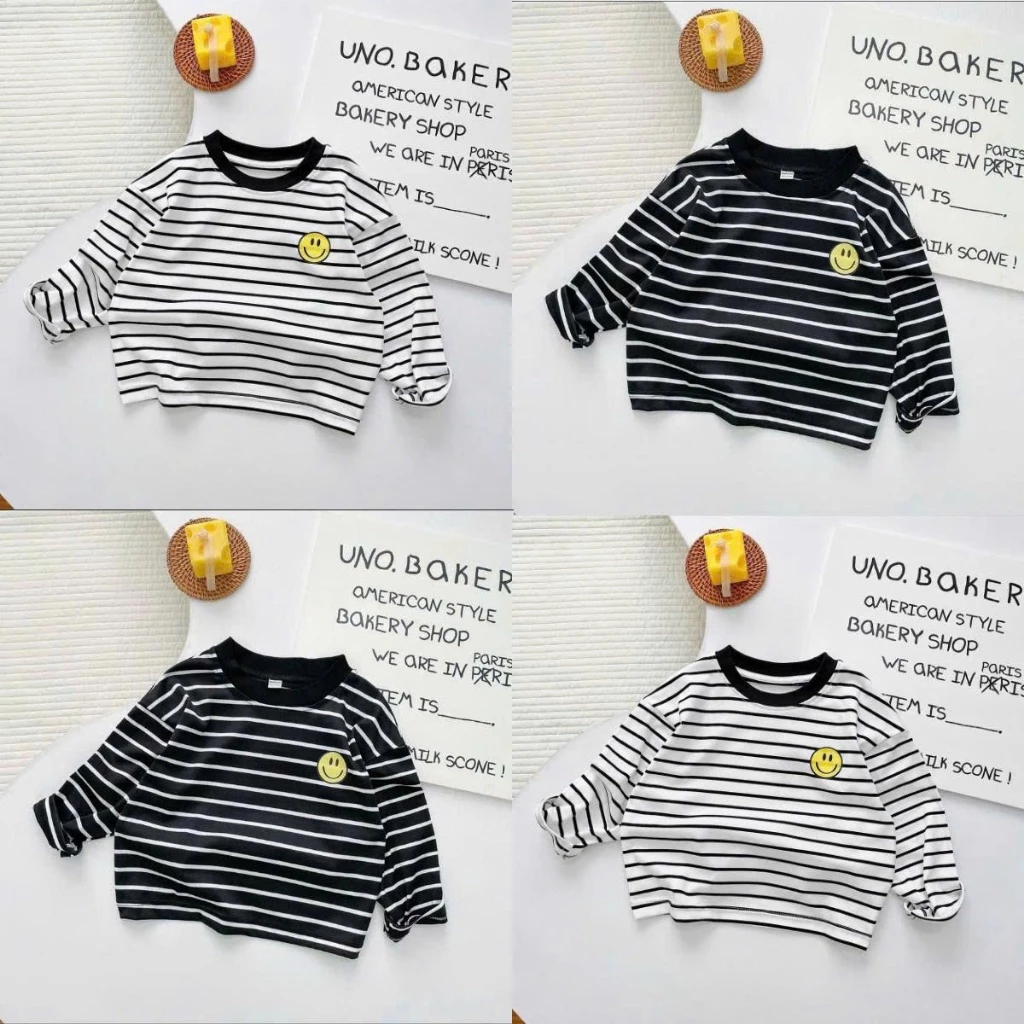 [7-18kg] Áo dài tay kẻ sọc cho bé gái và bé trai, phong cách năng động, chất liệu cotton ÁO KẺ