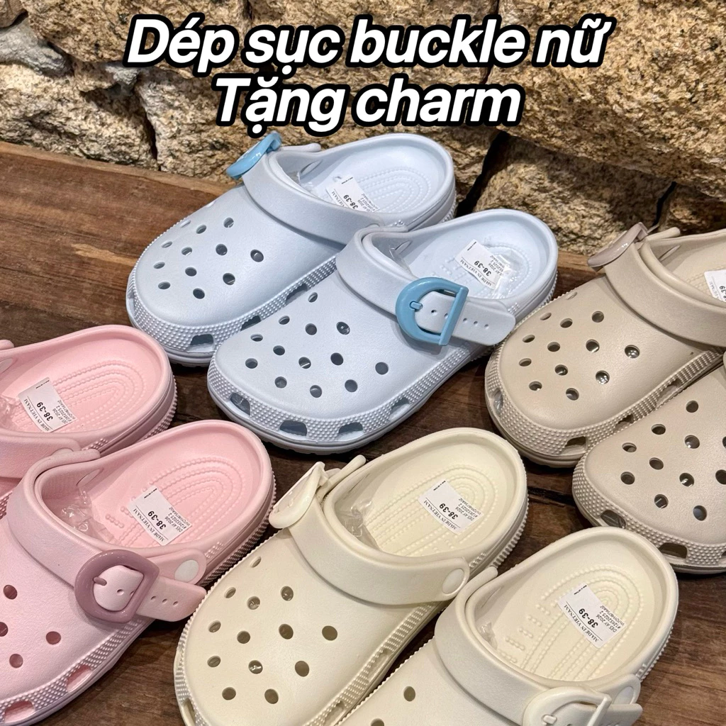 [TẶNG CHARM] Dép sục buck^le nữ có khuy đế cao 3cm siêu mềm , êm , ôm chân , xinh iu basic dễ phối đồ