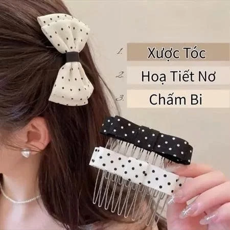 PVN77071 Kẹp Xược Tóc Đính Nơ Chấm Bi Cho Nữ Lược Cài Hack Phồng Chân Tóc Phong Cách Hàn Quốc