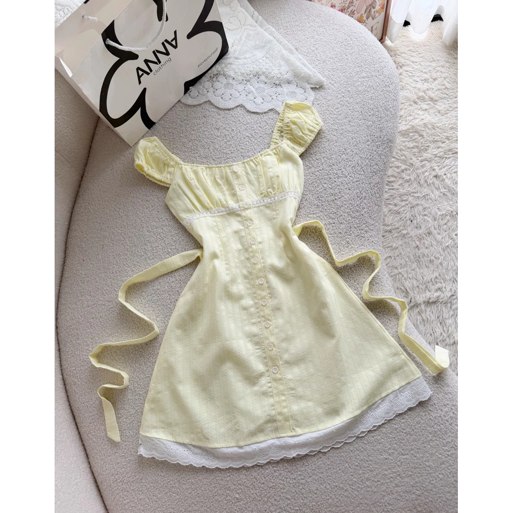 Đầm Kiểu Nữ Xô Thêu Phối Chân Ren ANNA - Cilla Dress