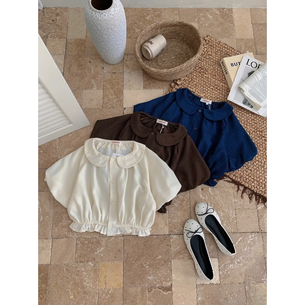 Áo sơ mi cộc tay XIXEOSHOP dáng croptop tay bồng chun dưới phong cách tiểu thư - A4,A13
