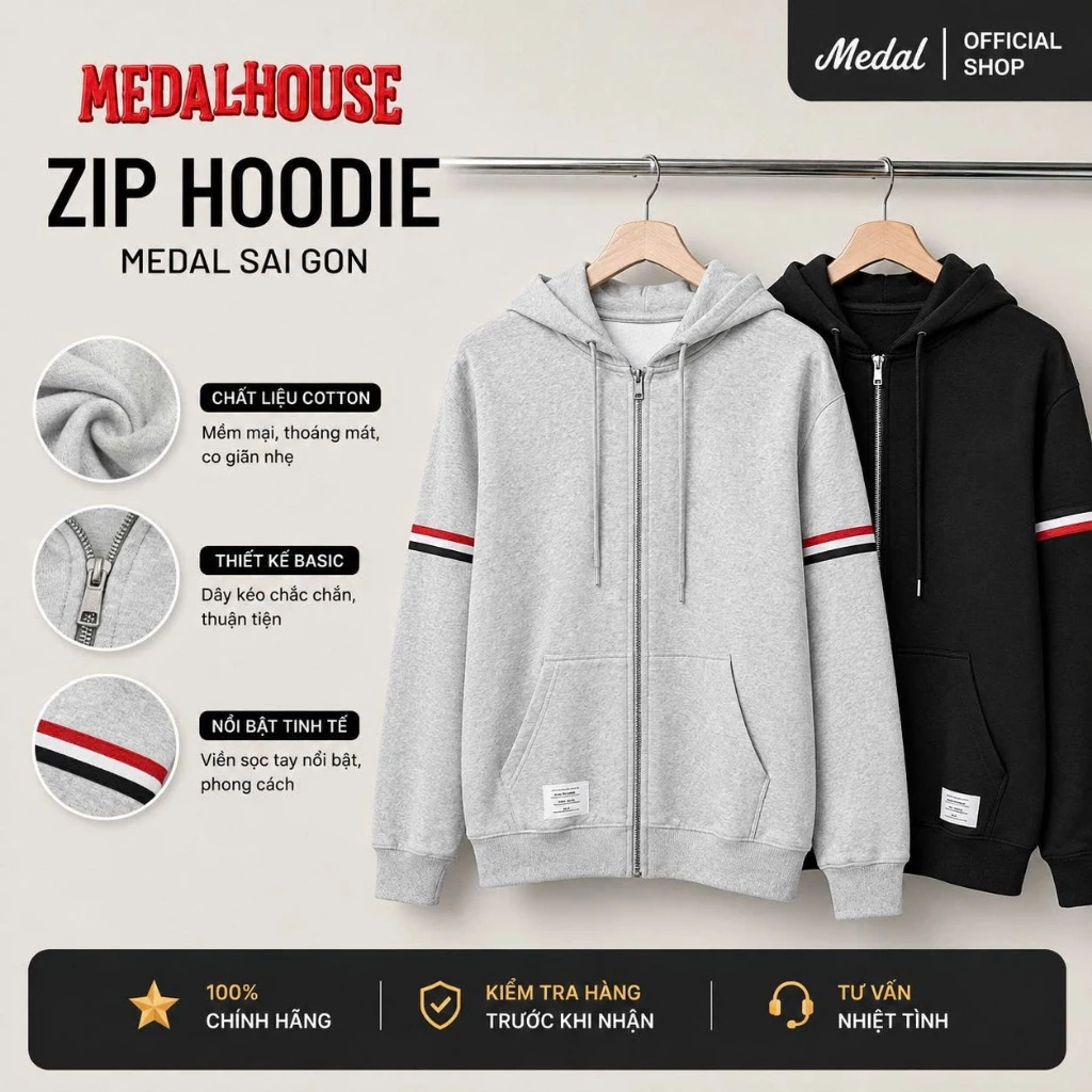 [Loại 1] Áo Khoác Zip Thom Bronwe – Hoodie Zip Unisex Nam Nữ, Chất Cotton Dày Dặn, Có Tag Mác Chuẩn MC021 .