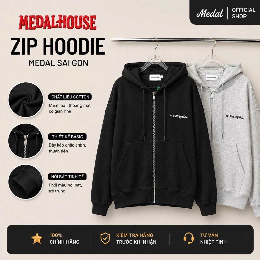 [LOẠI 1] Áo khoác Hoodie Zip Whereever, Áo khoác nỉ có mũ chất nỉ cua dày dặn, unisex nam nữ
