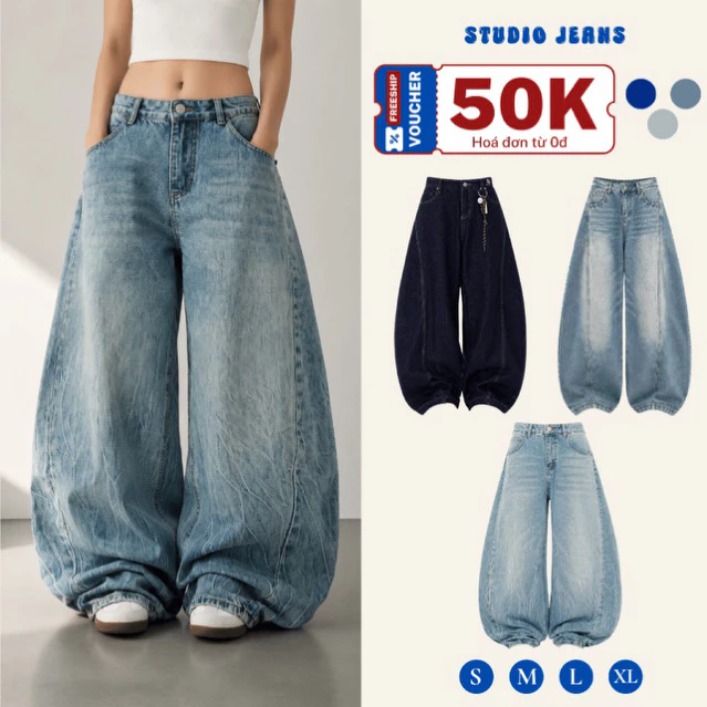 Quần Jeans Nữ Ống Cong Form Rộng Retro Basic Vải Denim Màu Wash Cao Cấp - Đi Học, Đi Làm, Đi Chơi Chất Mềm Thoải Mái