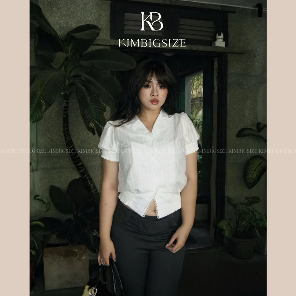 Áo sơ mi nữ cổ vest phối ren bigsize(55-85kg)[KIMBIGSIZE]