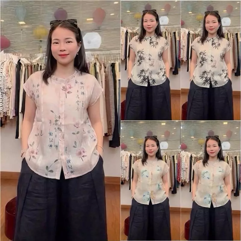 HT63. Áo Voan lụa Hoa Tay Rơi Size 40-70kg Chất Liệu Mềm Nhẹ Mát