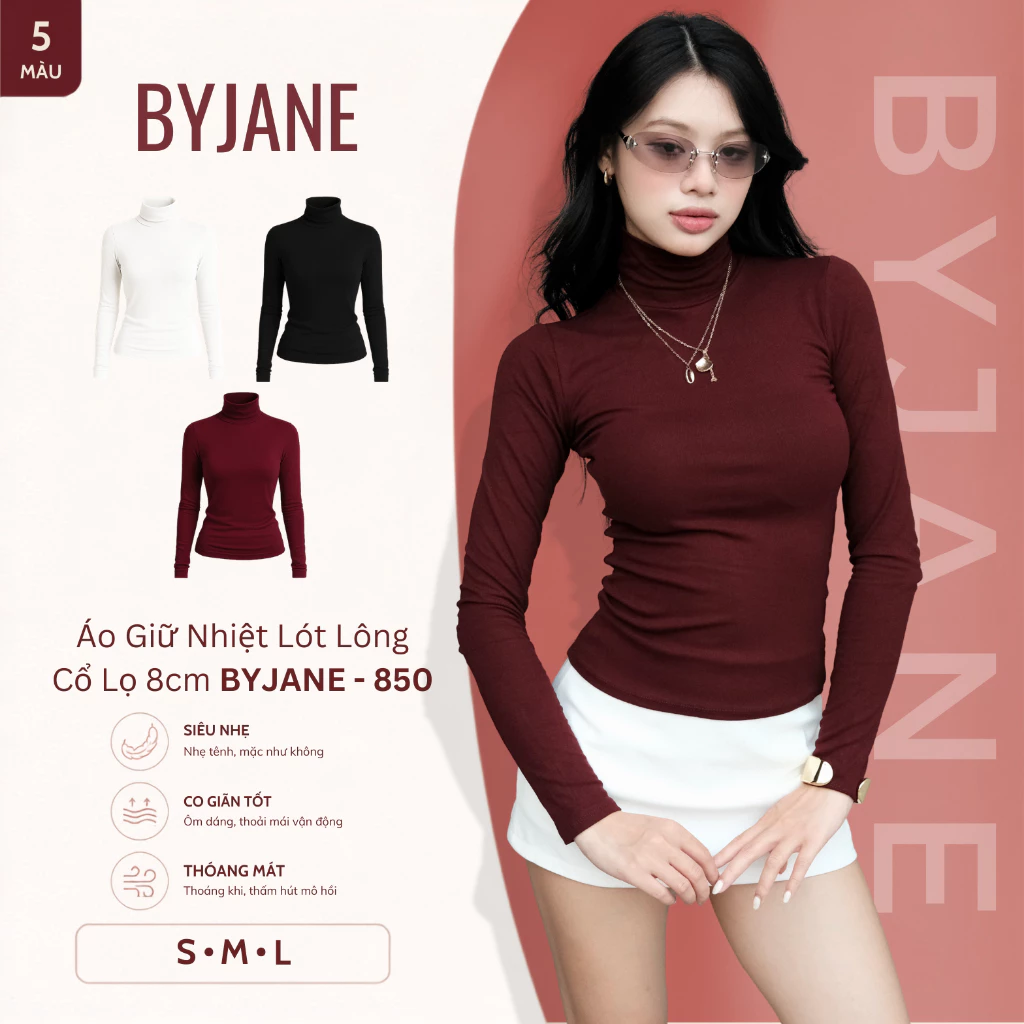(XẢ KHO - LÓT LÔNG) Áo Thun Nữ Cổ Lọ 8p LÓT LÔNG Dài Tay Ôm Body Lót Lông Giữ Nhiệt BYJANE - 750