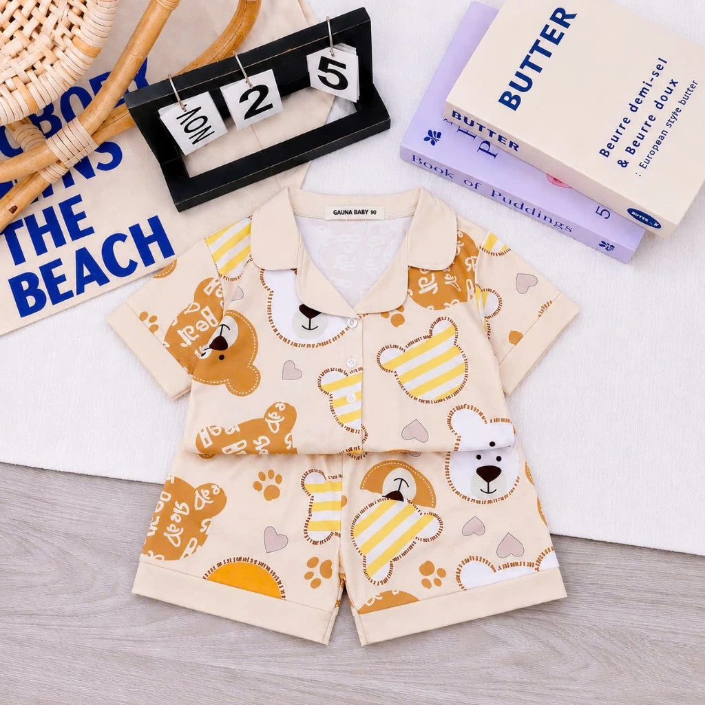 Bộ quần áo Phijama  in hình 3D cho bé gái mặc nhà đi học đi ngủ đi chơi - Bộ cộc tay GAUNA BABY