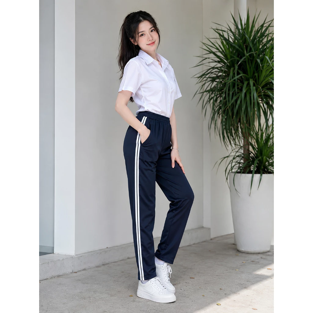 Quần Đồng Phục Thể Dục Học Sinh Sinh Viên 3 Sọc 5 Màu, Chất Thun Chéo Tím Than – Đồng Phục Văn Thịnh