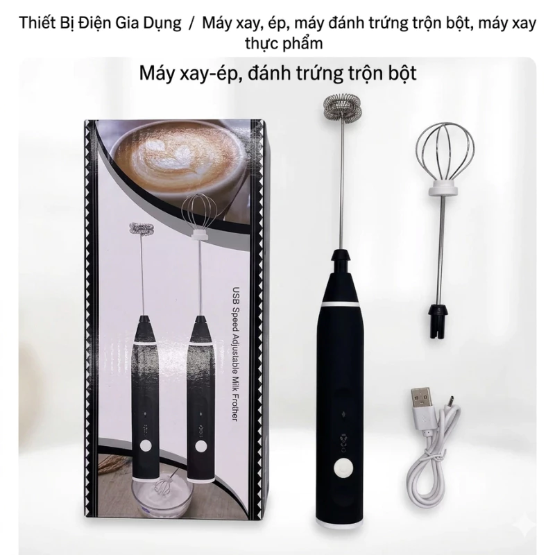 Máy Đánh Trứng Mini Cầm Tay Sạc Pin 3 Cấp Độ Đánh Tạo Bọt Cafe Đa năng