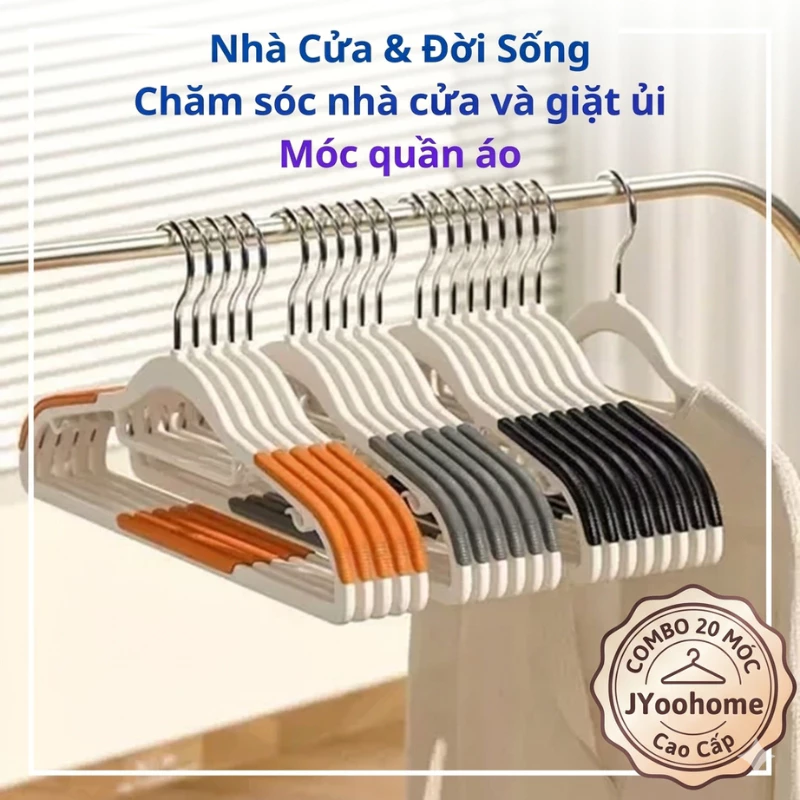 Combo 30 Móc treo quần áo chống trượt, Móc treo đồ chống tuột, Móc nhựa cao cấp, dày dặn đẹp bền