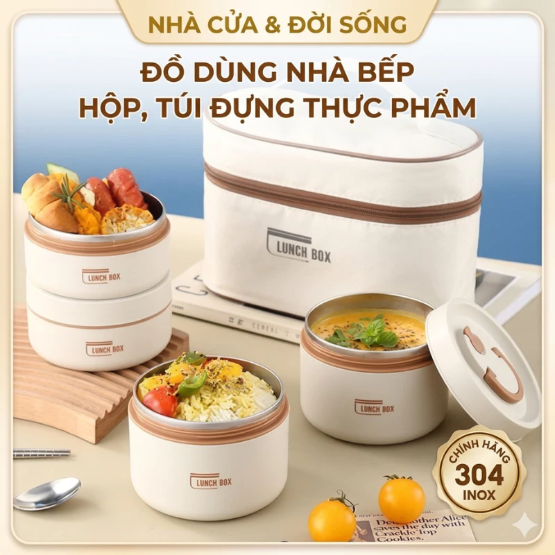 [ TẶNG TÚI + ĐŨA THÌA ] Hộp Đựng Cơm Giữ Nhiệt 3 Tầng Tặng Kèm Đũa Thìa, Hộp Cơm Văn Phòng Tiện Lợi mang đi văn phòng