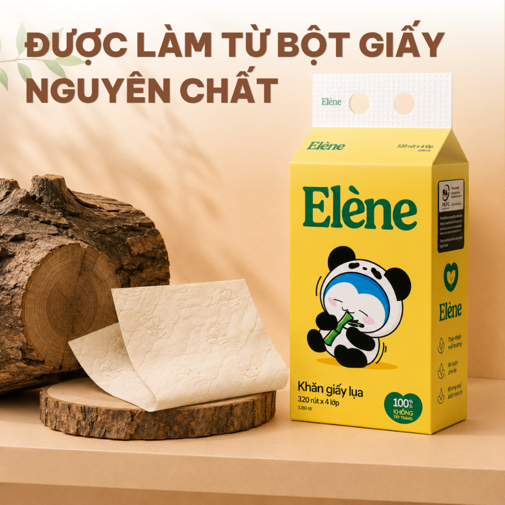 COMBO 6 BỊCH Giấy Lụa Tre Rút Đáy Elene 4 lớp 320 Lần Rút Cao Cấp, Thân Thiện…