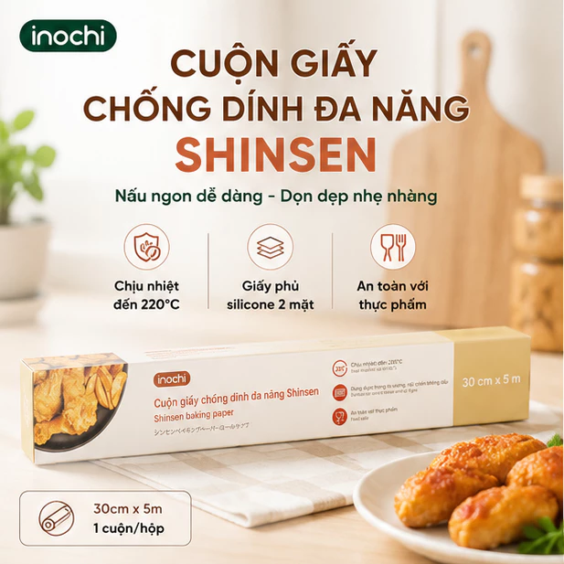 Cuộn Giấy Nướng Chống Dính Shinsen - Inochi Lót Nồi Chiên Không Dầu, Lò Nướng, Chịu Nhiệt 220°C