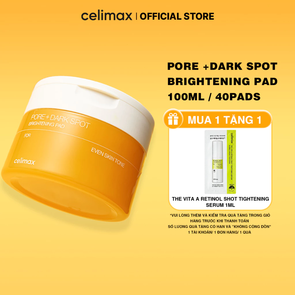 Toner Pad Dưỡng Celimax Hỗ Trợ Dưỡng Sáng, Se Khít Lỗ Chân Lông Pore + Dark Spot Brightening (40 pads) [1]
