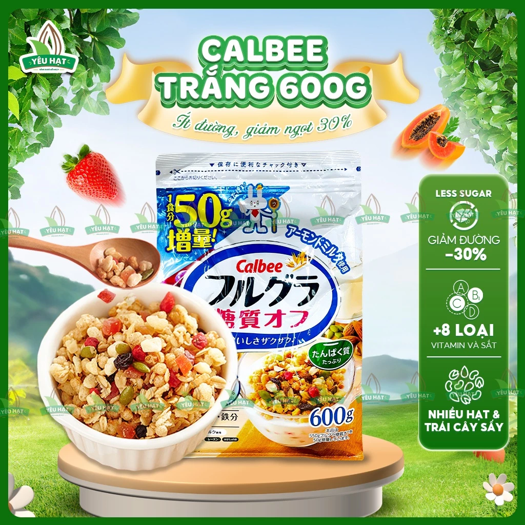 [MỚI] Ngũ cốc Calbee Trắng Nhật Ít Đường Ít Calo Ăn Sáng Heathy Mix Sữa 550G Yêu Hạt
