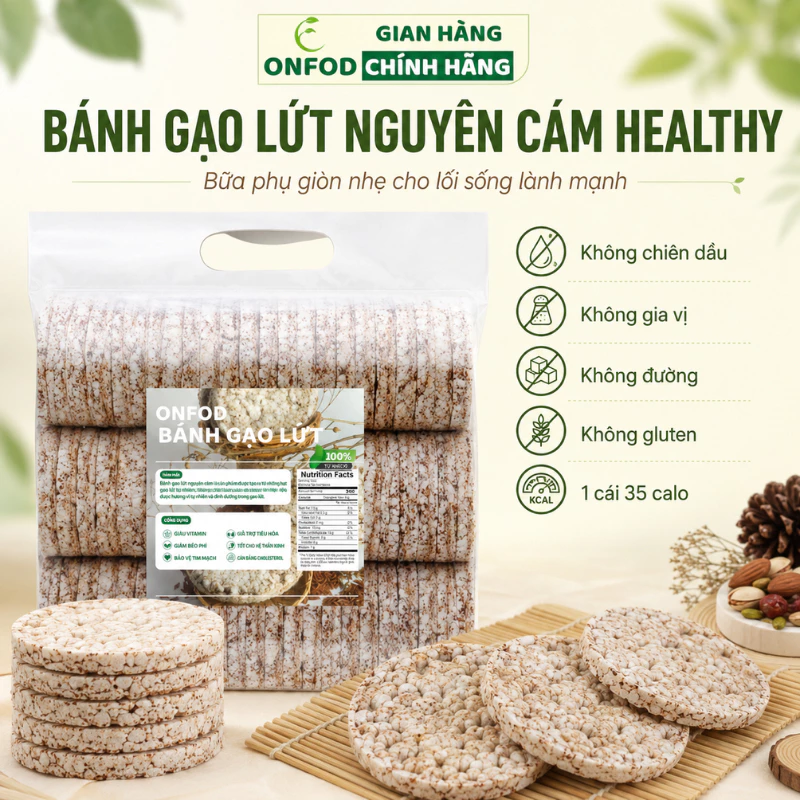 Bánh gạo lứt  ăn kiêng không đường ONFOD giảm cân healthy eat clean thực dưỡng cho người tập gym, yoga, mẹ bầu
