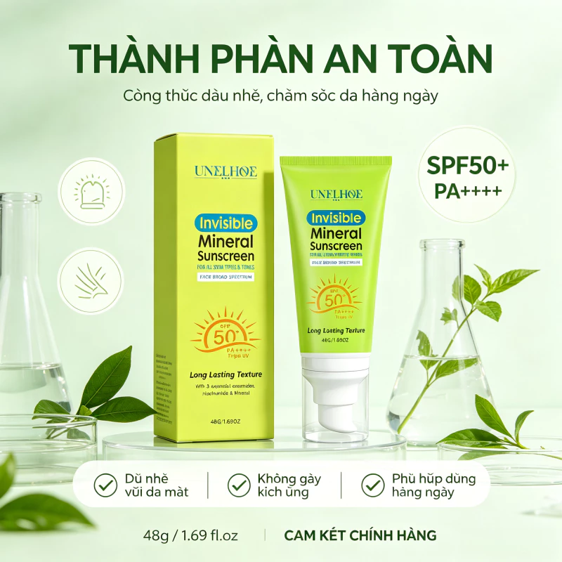 SPF50+ PA++++ Kem chống nắng vô hình, Kem chống nắng nhẹ không dính cho hoạt động ngoài trời hàng ngày