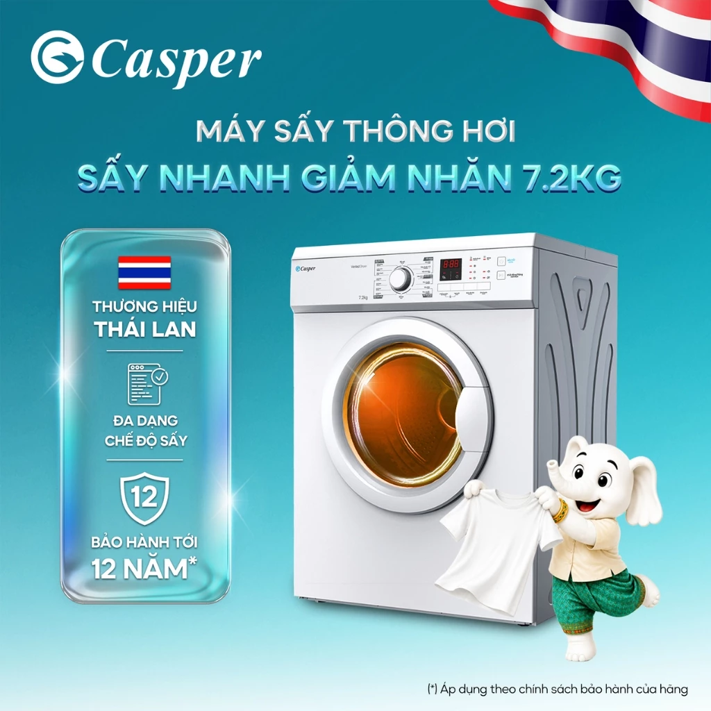 Máy sấy thông hơi Casper 7.2KG TD-72VWD - Chính hãng - Bảo hành 2 năm