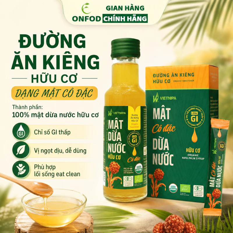 Đường ăn kiêng cho người tiểu đường hữu cơ mật dừa nước cô đặc hữu cơ VIETPINA ONFOD eat clean