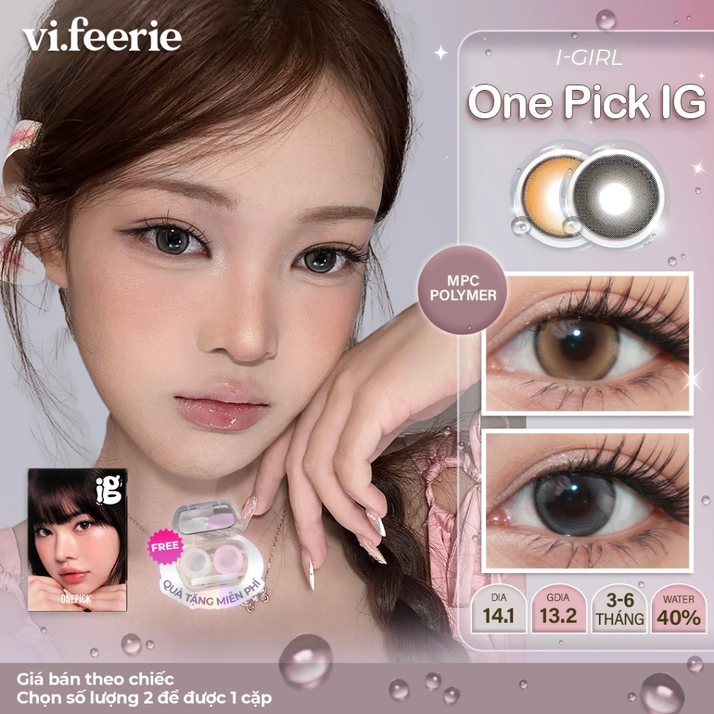 (I-GIRL) Kính áp tròng (lens) giãn nhẹ trong trẻo 6 tháng ONE PICK IG CREAM BROWN / CAT GRAY Lens -  Vi Feerie Lens