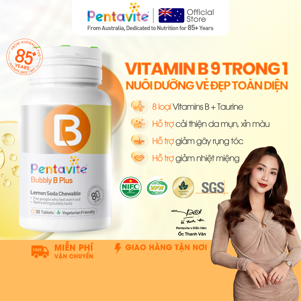 Pentavite Lemon Soda (30 viên) - Vitamin B Complex, tăng sức khỏe, miễn dịch…