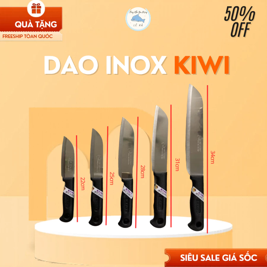 Dao Inox Kiwi Thái Lan, Dao Thái Làm Bếp Cán Đen Đầy Đủ Size Tiện Dụng - Tổng Kho Gia Dụng Lê Hà