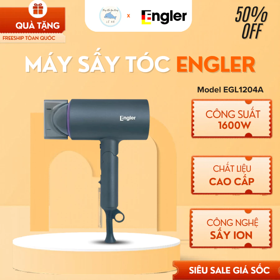 Máy Sấy Tóc Engler EGL1204A 1600W Hai Chế Độ Sấy Nóng Mát, Thiết Kế Gấp Gọn Tiện Lợi Du Lịch - Tổng Kho Gia Dụng Lê Hà