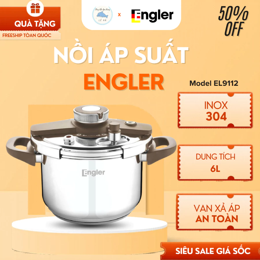 Nồi Áp Suất Inox Engler EGL 922KT  Dùng Trên Mọi Loại Bếp 6L, Inox 304 An Toàn Nồi Nấu Đa Năng - Tổng Kho Gia Dụng Lê Hà
