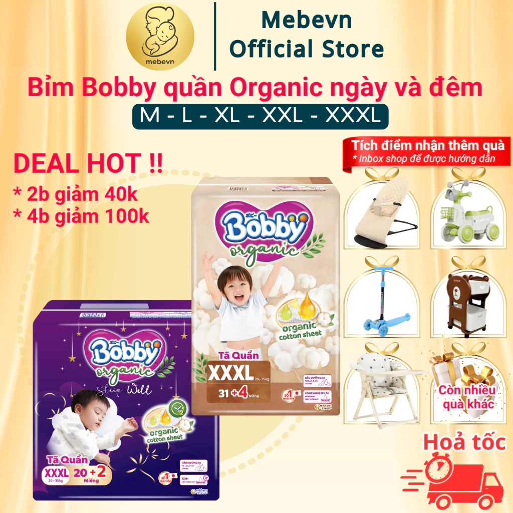 bỉm bobby quần Organic cao cấp 2025, bỉm bobby chính hãng chất liệu tự nhiên, siêu thấm hút cho bé