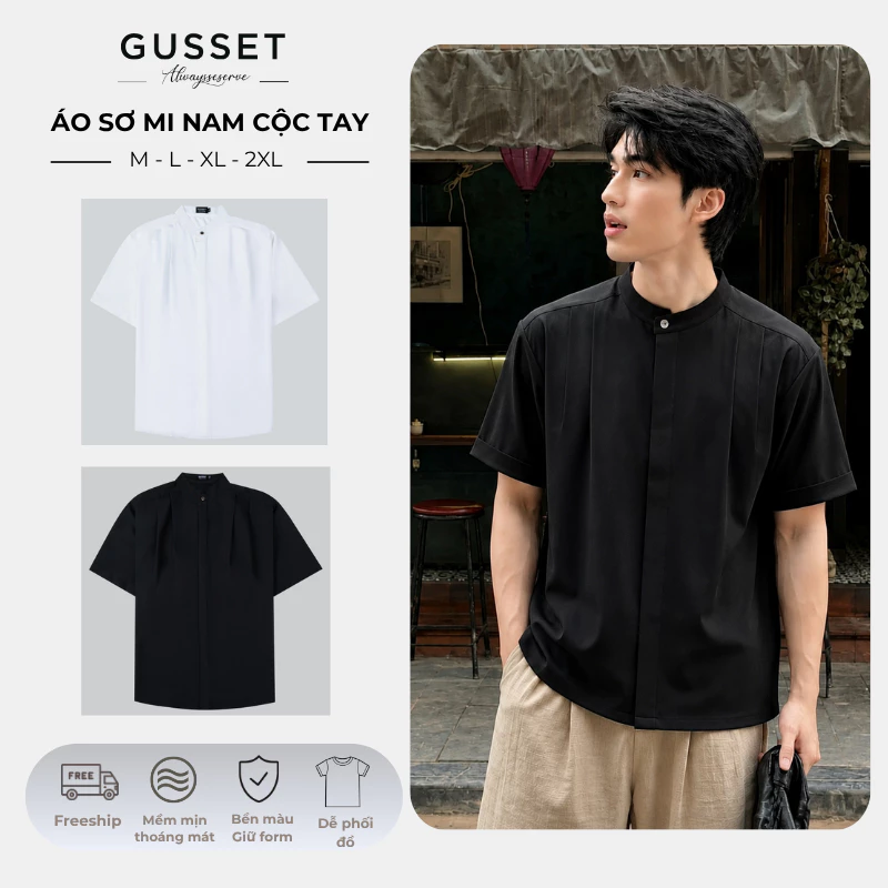 Áo Sơ Mi Tay Ngắn Cổ Tàu Local Brand Unisex Form Rộng 2 Màu Cơ Bản Dễ Phối Đồ - SCT03
