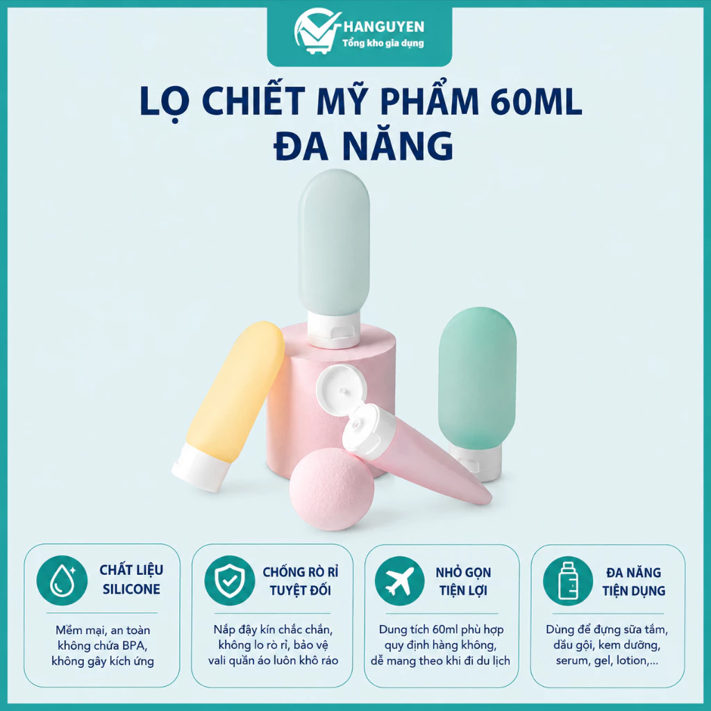 Lọ chiết mỹ phẩm 60ml kèm túi zip chiết dầu gội, sữa tắm tiện lợi #A42