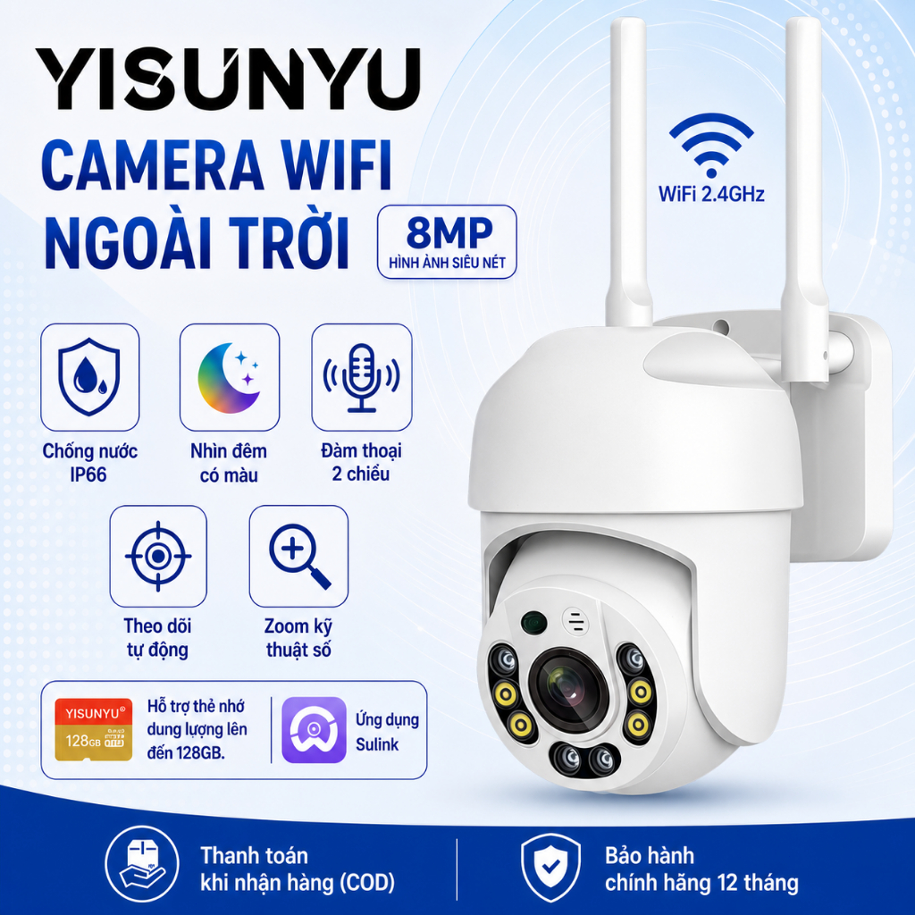 YISUNYU Camera PTZ mini 3MP Camera Wi-Fi ngoài trời Xoay 360°, chống nước…